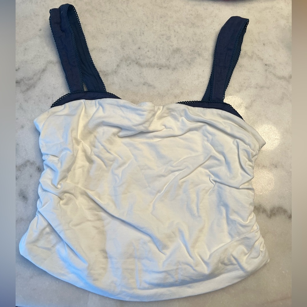 FREE PEOPLE White and Blue Top